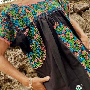 Mexican San Antonino Dress Black Multicolor
